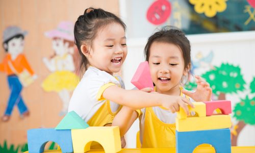 Two girls playing in the studio